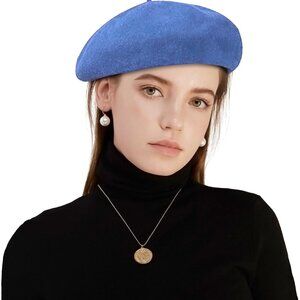 French Beret Hat Wool Blend Artist Beret Hat, Solid Color Classic Beret Cap for